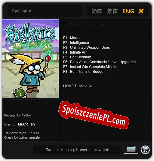 Spellspire: Trainer +8 [v1.1]
