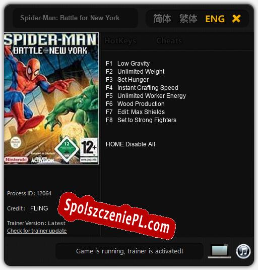 Treinador liberado para Spider-Man: Battle for New York [v1.0.9]