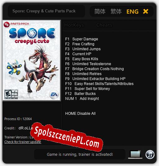 Treinador liberado para Spore: Creepy & Cute Parts Pack [v1.0.8]