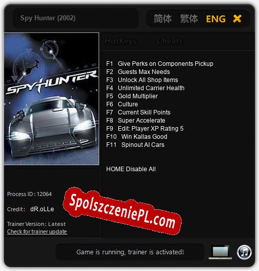 Spy Hunter (2002): Treinador (V1.0.78)