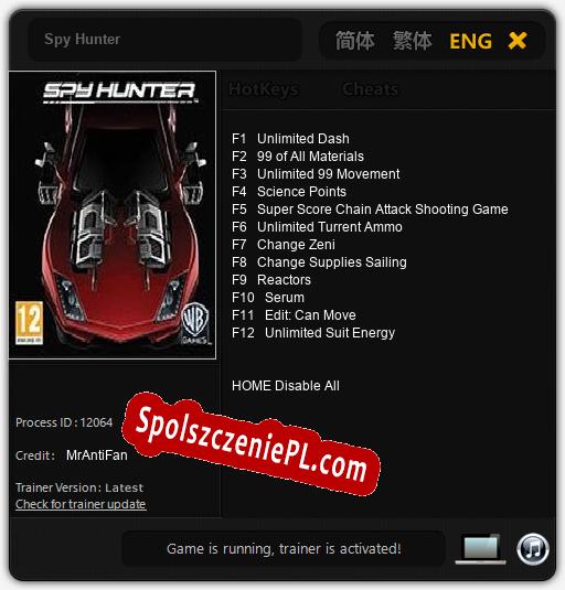 Spy Hunter: Cheats, Trainer +12 [MrAntiFan]