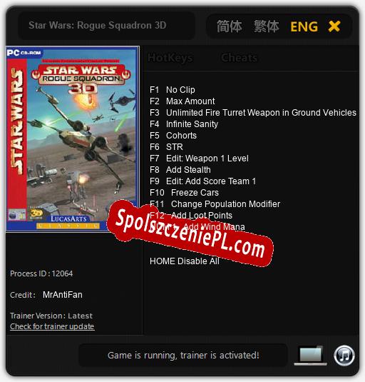 Treinador liberado para Star Wars: Rogue Squadron 3D [v1.0.8]