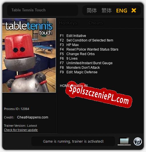 Table Tennis Touch: Cheats, Trainer +9 [CheatHappens.com]