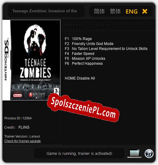 Teenage Zombies: Invasion of the Alien Brain Thingys!: Cheats, Trainer +6 [FLiNG]