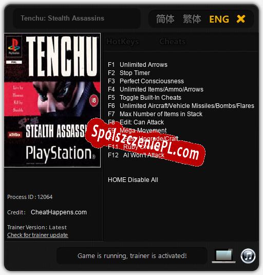 Tenchu: Stealth Assassins: Treinador (V1.0.98)