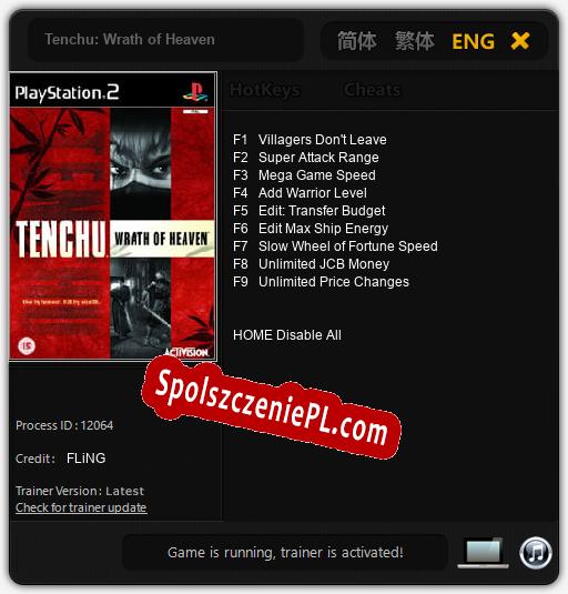 Tenchu: Wrath of Heaven: Cheats, Trainer +9 [FLiNG]