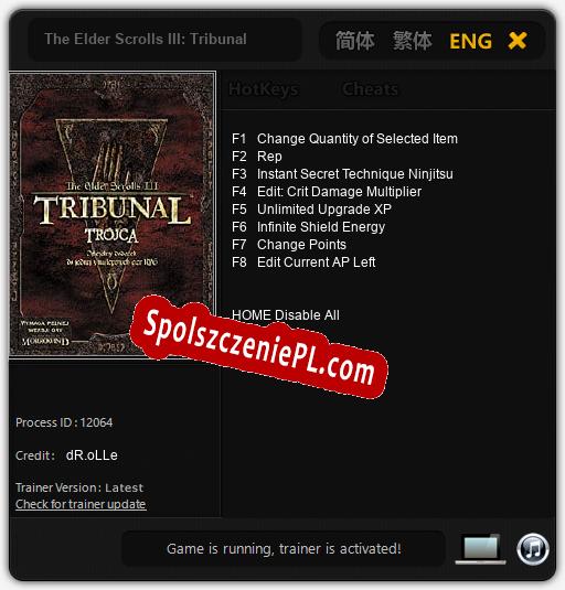 The Elder Scrolls III: Tribunal: Cheats, Trainer +8 [dR.oLLe]