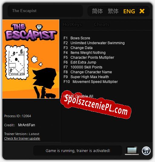 Treinador liberado para The Escapist [v1.0.2]