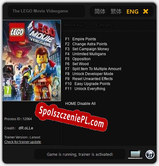 Treinador liberado para The LEGO Movie Videogame [v1.0.8]