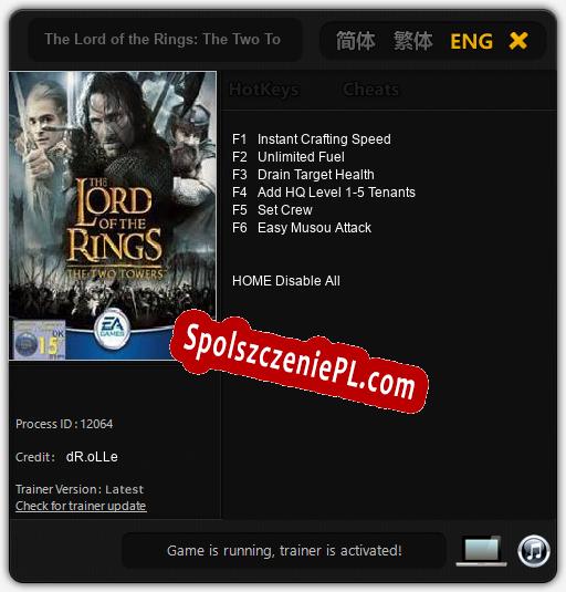 Treinador liberado para The Lord of the Rings: The Two Towers [v1.0.7]