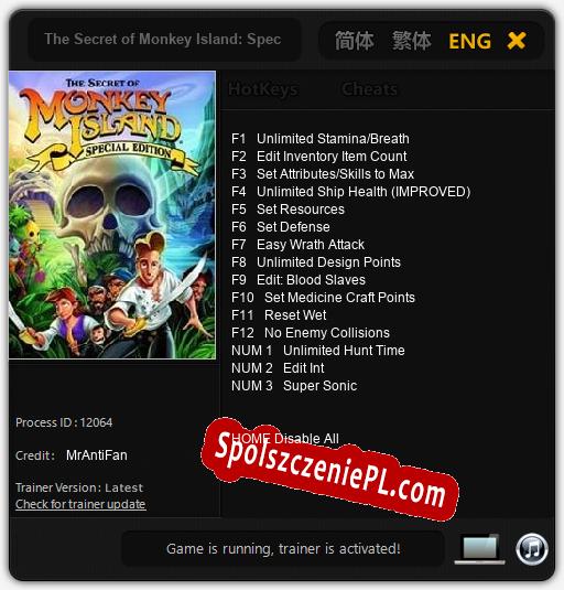 Treinador liberado para The Secret of Monkey Island: Special Edition [v1.0.3]