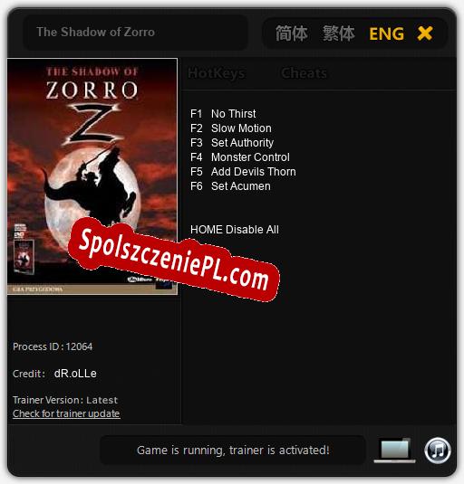 The Shadow of Zorro: Trainer +6 [v1.5]