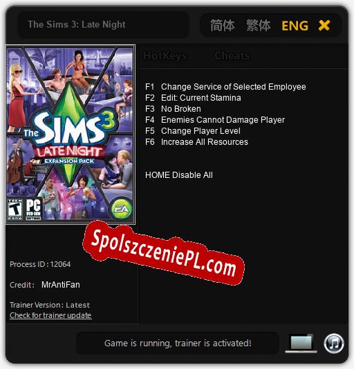 The Sims 3: Late Night: Trainer +6 [v1.9]