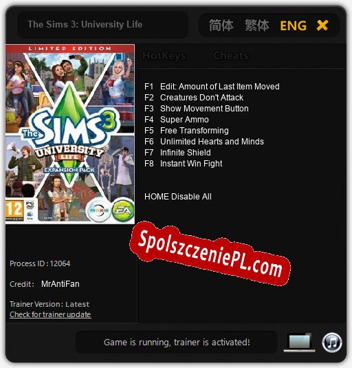 The Sims 3: University Life: Cheats, Trainer +8 [MrAntiFan]