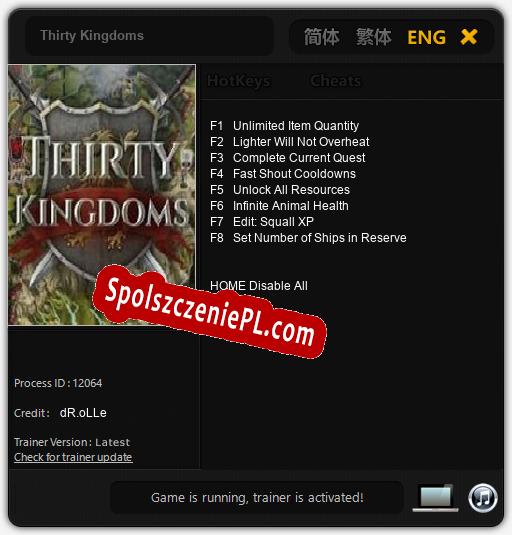 Treinador liberado para Thirty Kingdoms [v1.0.7]