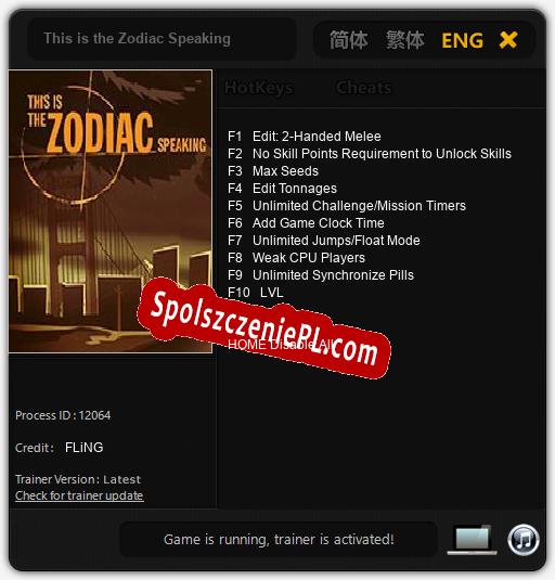 Treinador liberado para This is the Zodiac Speaking [v1.0.3]