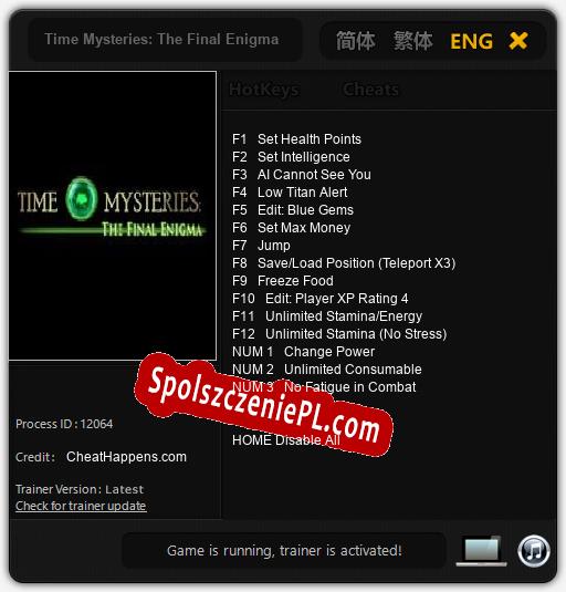 Time Mysteries: The Final Enigma: Treinador (V1.0.85)