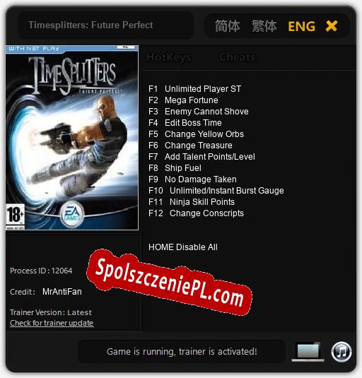 Timesplitters: Future Perfect: Cheats, Trainer +12 [MrAntiFan]