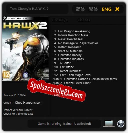 Tom Clancy’s H.A.W.X. 2: Cheats, Trainer +14 [CheatHappens.com]