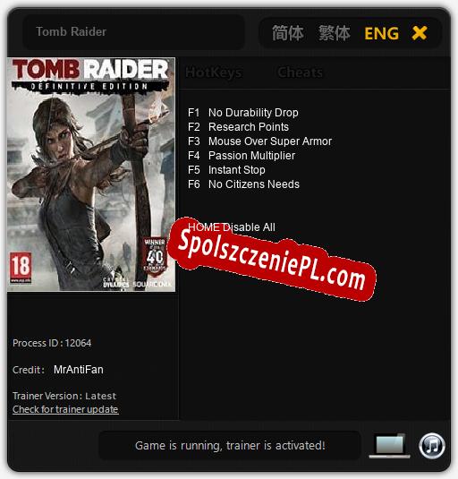 Tomb Raider: Treinador (V1.0.84)