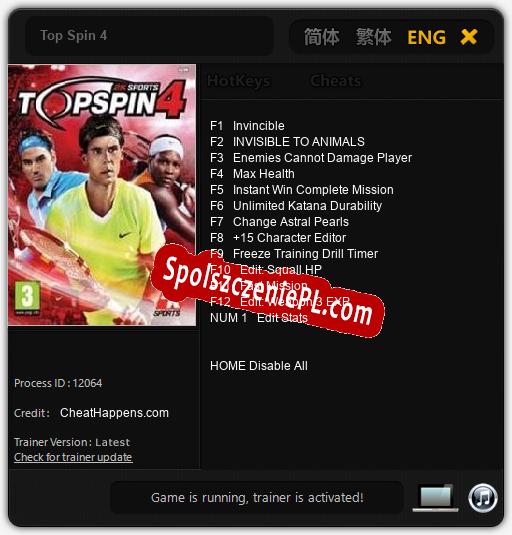 Treinador liberado para Top Spin 4 [v1.0.6]