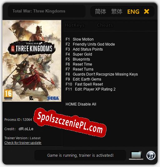 Treinador liberado para Total War: Three Kingdoms [v1.0.7]