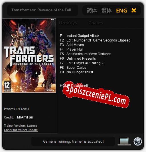 Transformers: Revenge of the Fallen The Game: Cheats, Trainer +9 [MrAntiFan]