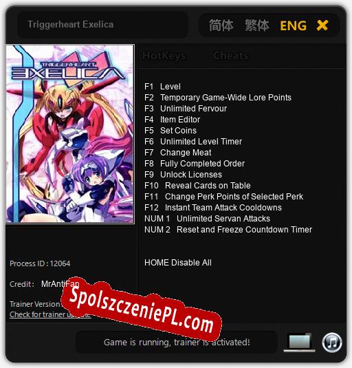 Triggerheart Exelica: Cheats, Trainer +14 [MrAntiFan]