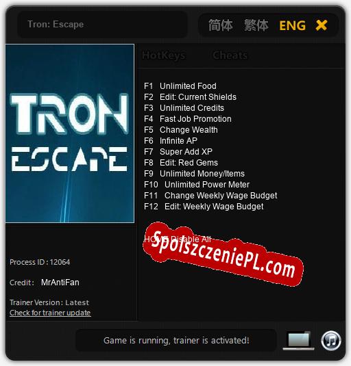 Treinador liberado para Tron: Escape [v1.0.9]