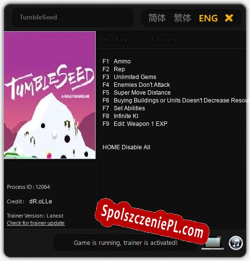 Treinador liberado para TumbleSeed [v1.0.7]