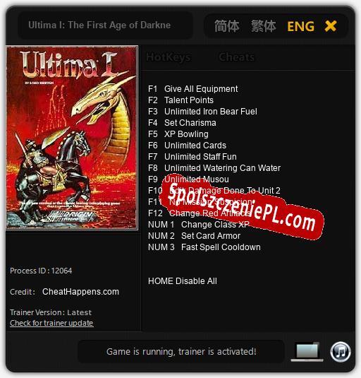 Ultima I: The First Age of Darkness: Treinador (V1.0.95)