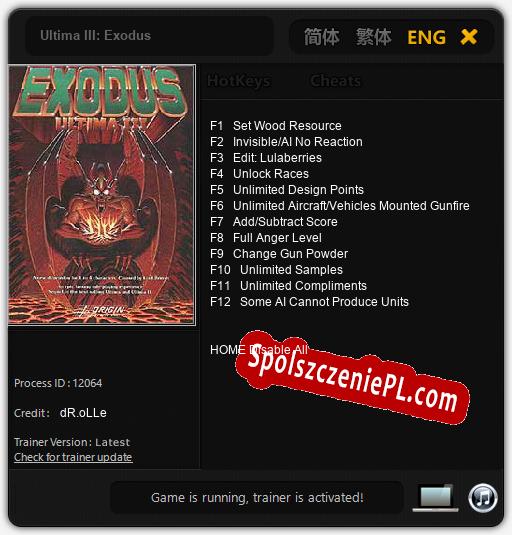 Treinador liberado para Ultima III: Exodus [v1.0.2]