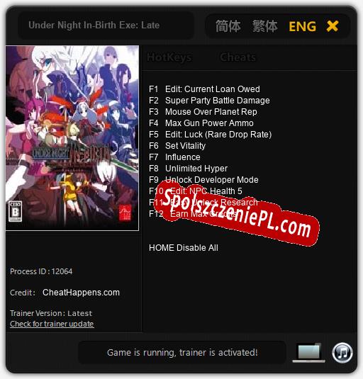 Under Night In-Birth Exe: Late: Cheats, Trainer +12 [CheatHappens.com]