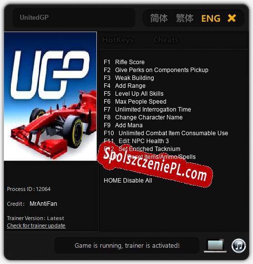 UnitedGP: Cheats, Trainer +13 [MrAntiFan]