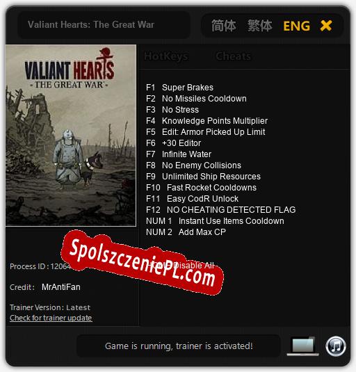 Treinador liberado para Valiant Hearts: The Great War [v1.0.6]