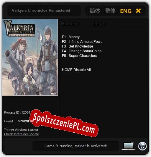 Valkyria Chronicles Remastered: Treinador (V1.0.57)