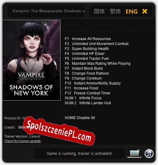 Vampire: The Masquerade Shadows of New York: Treinador (V1.0.9)