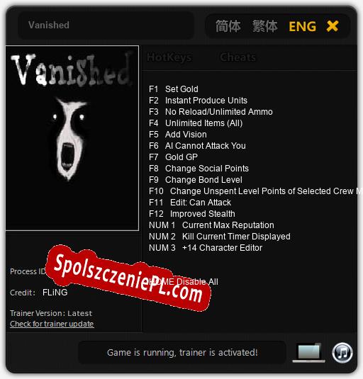 Vanished: Trainer +15 [v1.6]