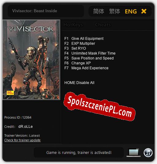 Vivisector: Beast Inside: Cheats, Trainer +7 [dR.oLLe]