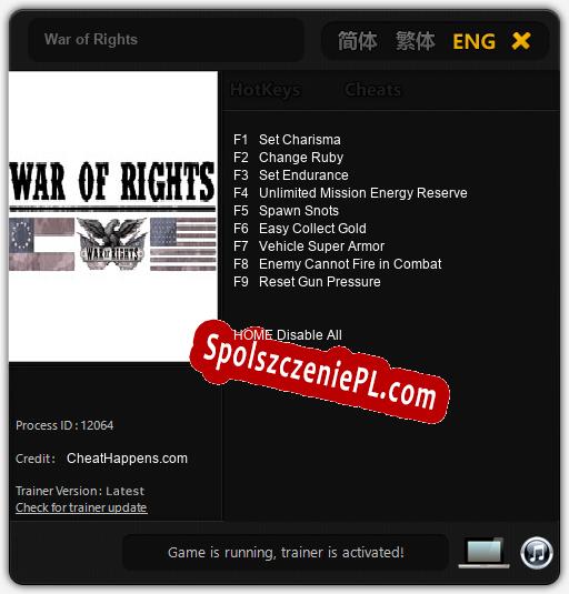 War of Rights: Trainer +9 [v1.8]