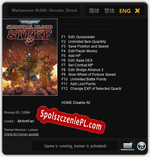 Warhammer 40,000: Shootas, Blood & Teef: Cheats, Trainer +12 [MrAntiFan]