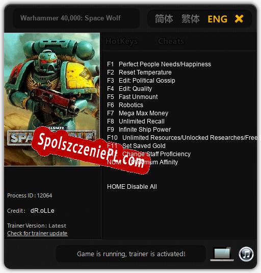 Warhammer 40,000: Space Wolf: Cheats, Trainer +13 [dR.oLLe]