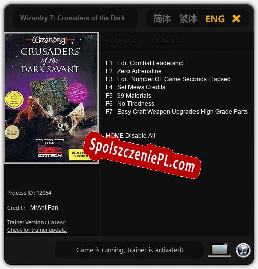 Treinador liberado para Wizardry 7: Crusaders of the Dark Savant [v1.0.4]