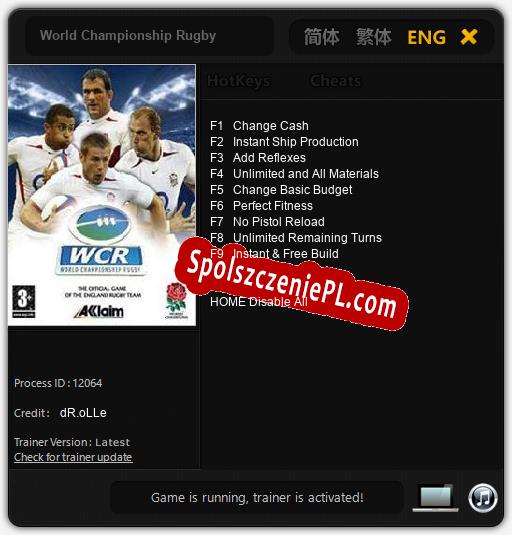 World Championship Rugby: Cheats, Trainer +9 [dR.oLLe]