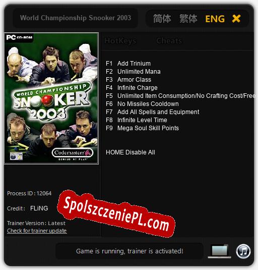 World Championship Snooker 2003: Treinador (V1.0.9)