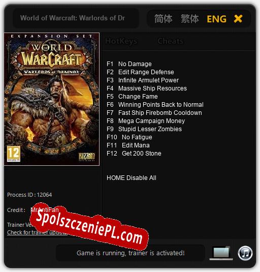 World of Warcraft: Warlords of Draenor: Trainer +12 [v1.4]