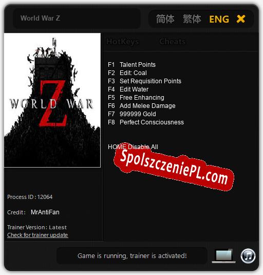 World War Z: Cheats, Trainer +8 [MrAntiFan]