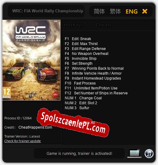 WRC: FIA World Rally Championship: Cheats, Trainer +15 [CheatHappens.com]