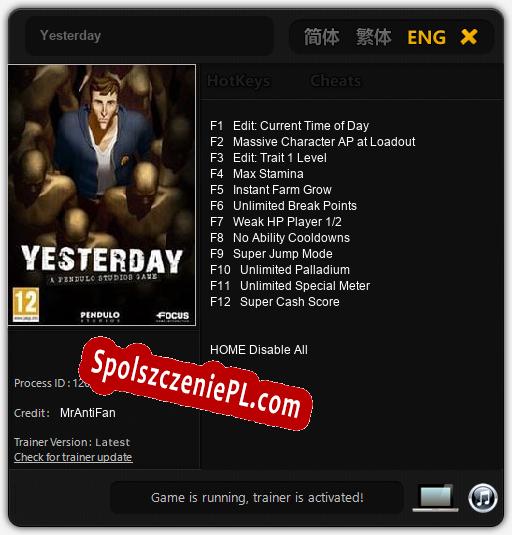 Yesterday: Trainer +12 [v1.6]