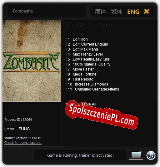 Zombasite: Treinador (V1.0.58)